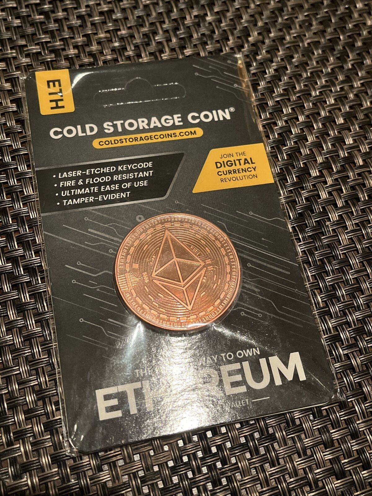 ETHEREUM Cold Storage Coin Crypto Wallet 1 Ounce .999 Fine Copper