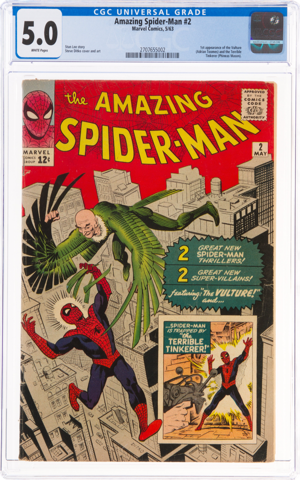 Rare White Pages! Amazing Spider-Man #2 CGC 5.0 - 1st Vulture