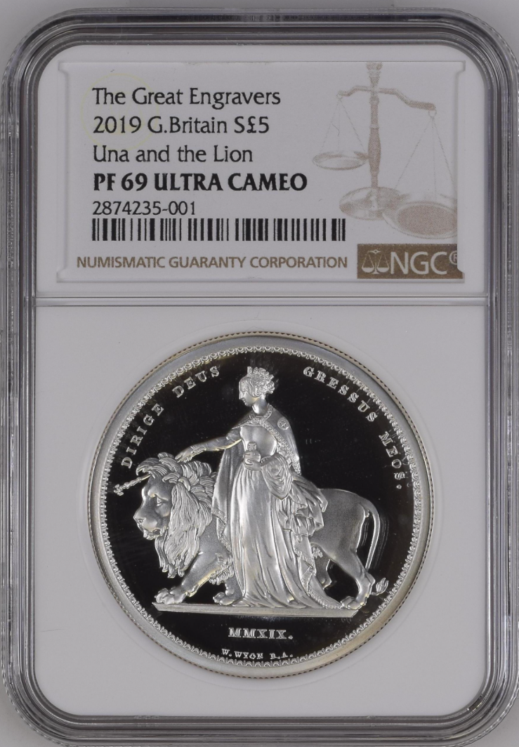 Great Britain £5 Silver 2oz 2019 NGC PF69UC Great Engravers Una and the Lion