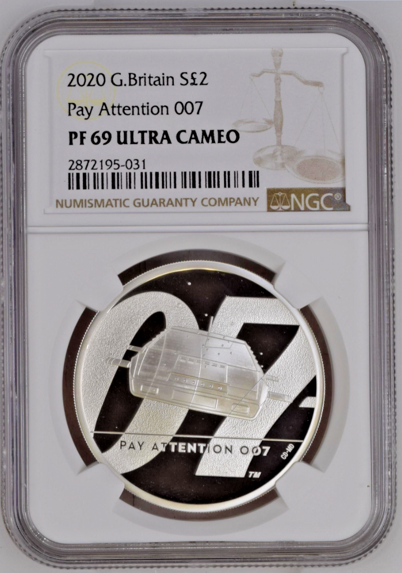 2020 G.Britain Pay Attention James Bond 1 oz Silver Proof NGC PF69 Ultra Cameo