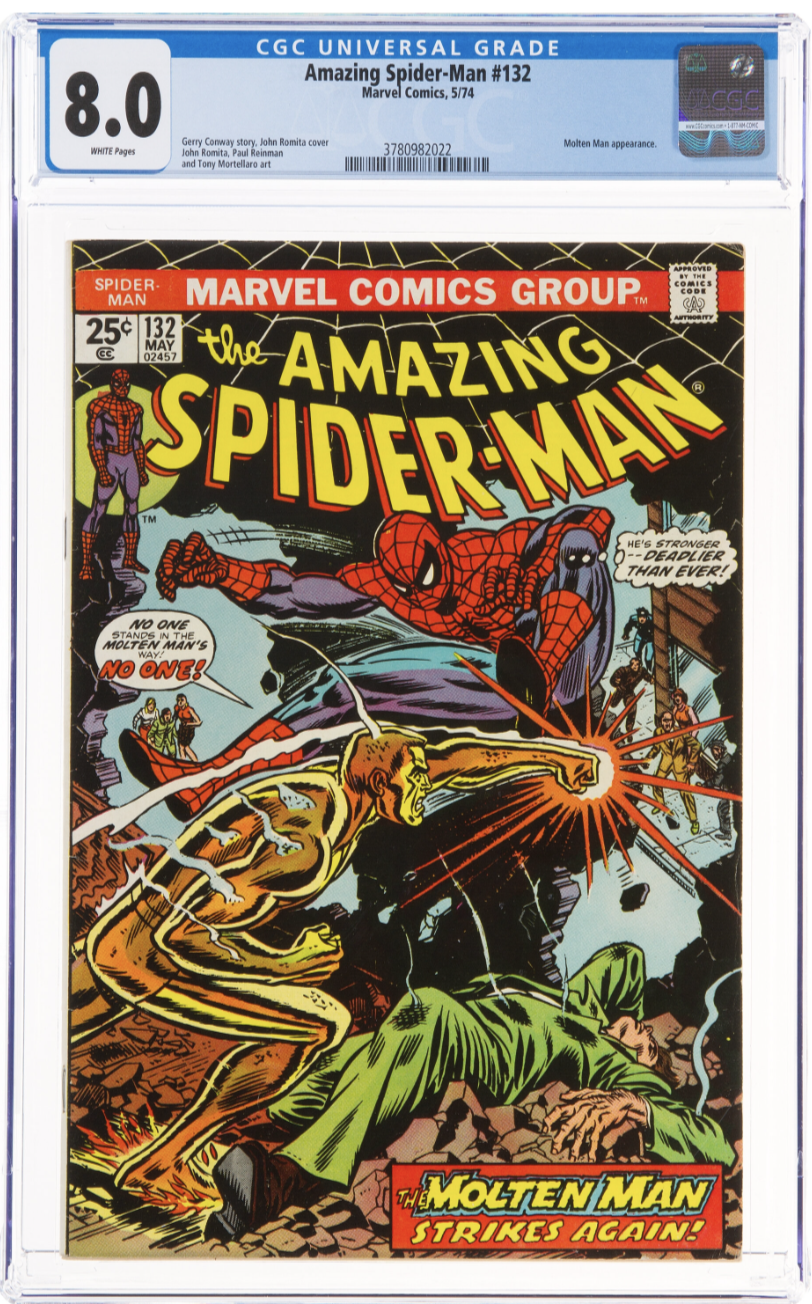 Rare White Pages! Amazing Spider-Man #132 CGC 8.0 Molten Man Appearance