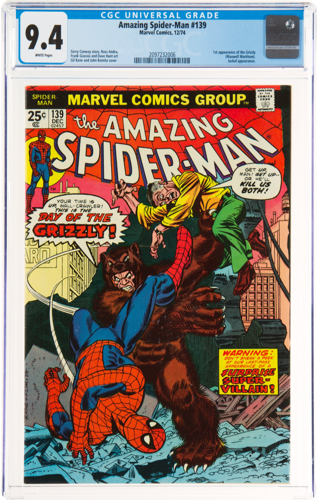 White Pages! Amazing Spider-Man #139 CGC 9.4 1st Appearance Grizzly, & Jackal