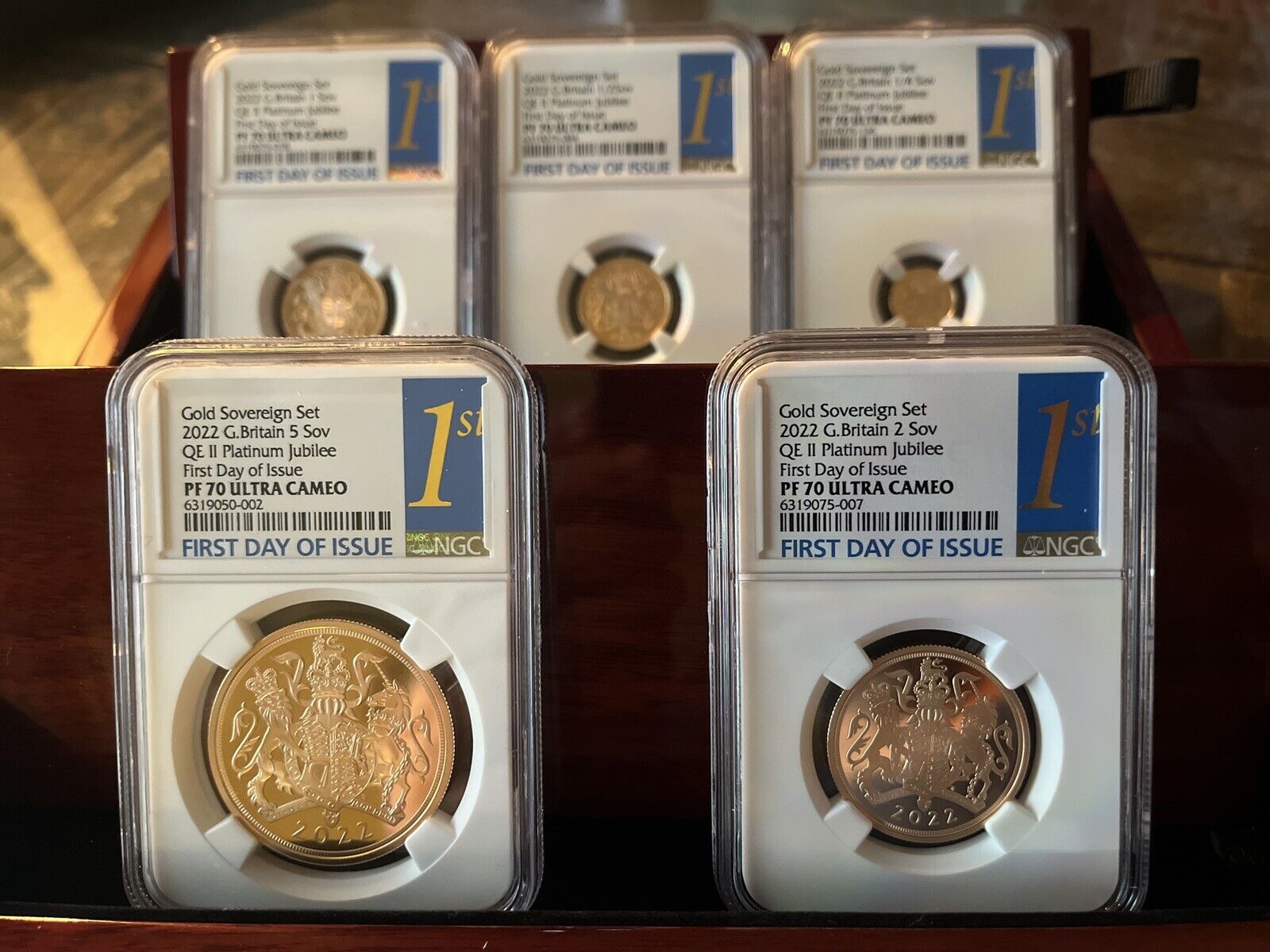 The Sovereign 2022 Five Coin Gold Proof Set NGC PF70 Ultra Cameo First Day Issue