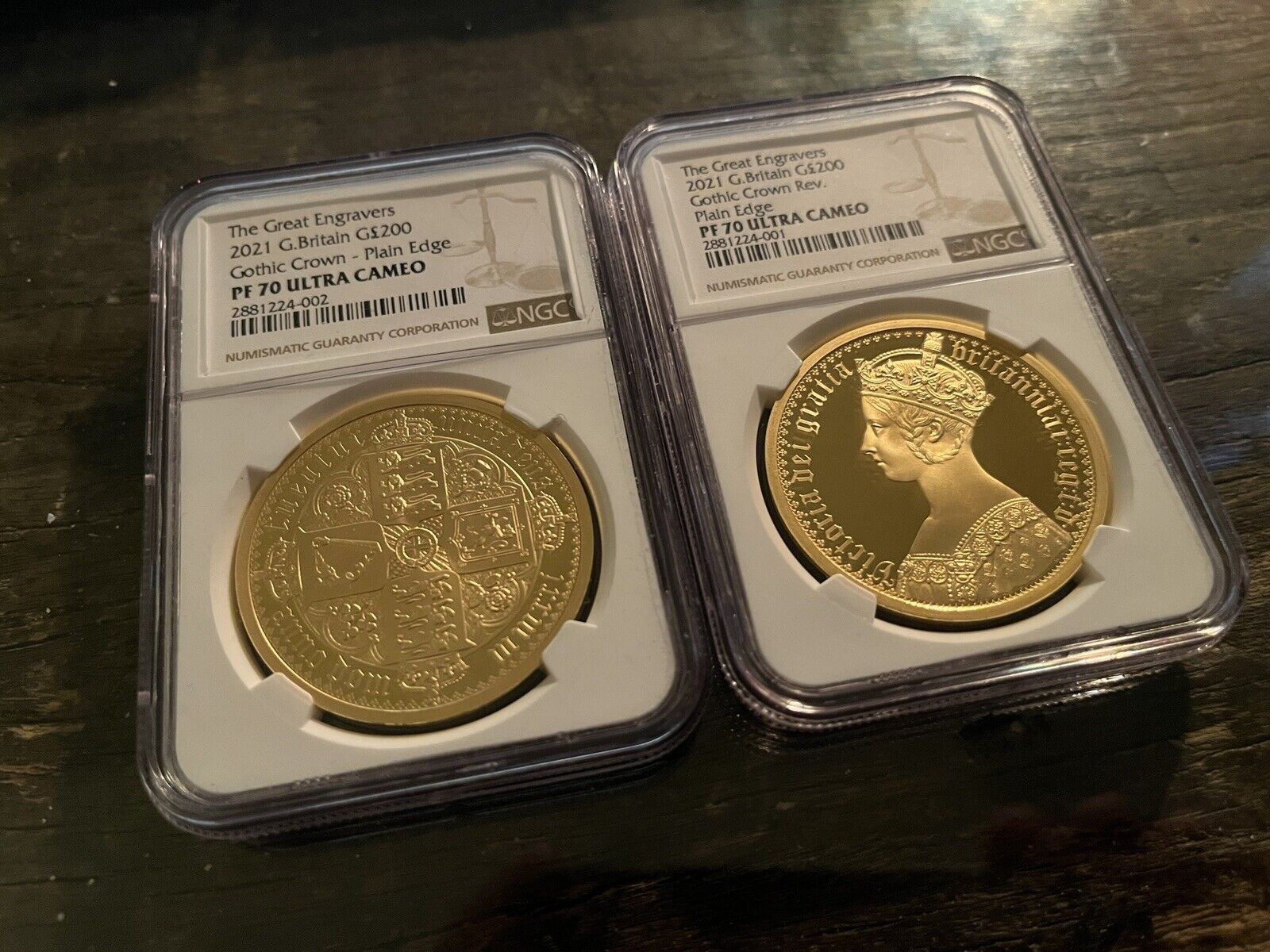 2021 Gothic Crown Plain Edge Proof Set - 2x 2 oz Gold NGC PF70