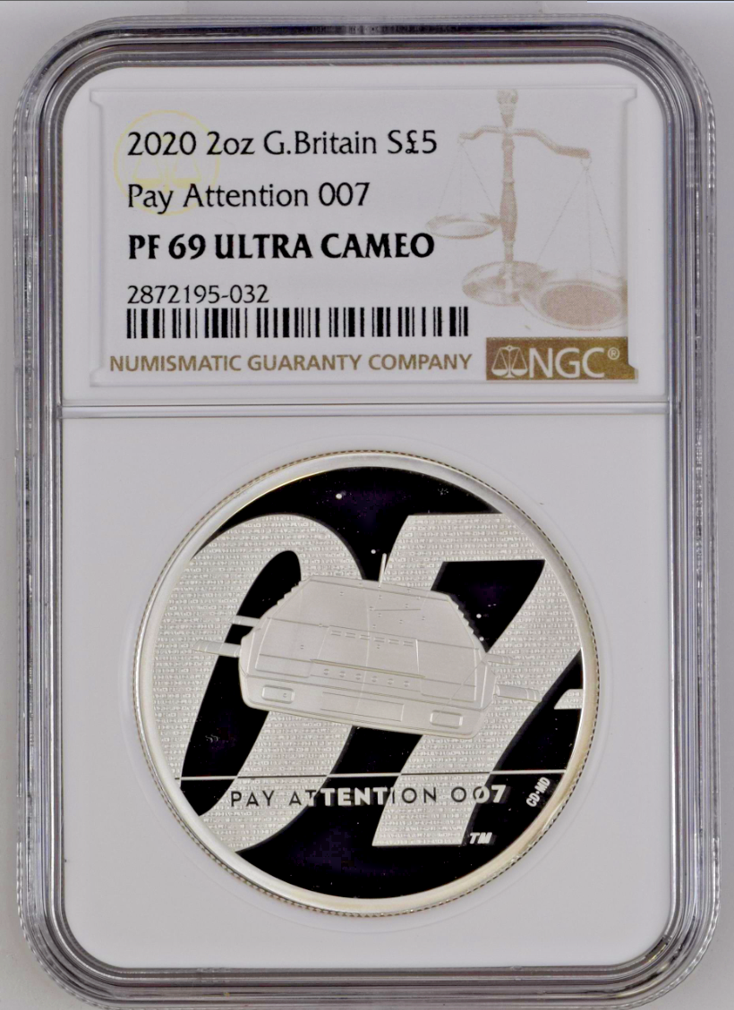2020 G.Britain Pay Attention James Bond 2 oz Silver Proof NGC PF69 Ultra Cameo