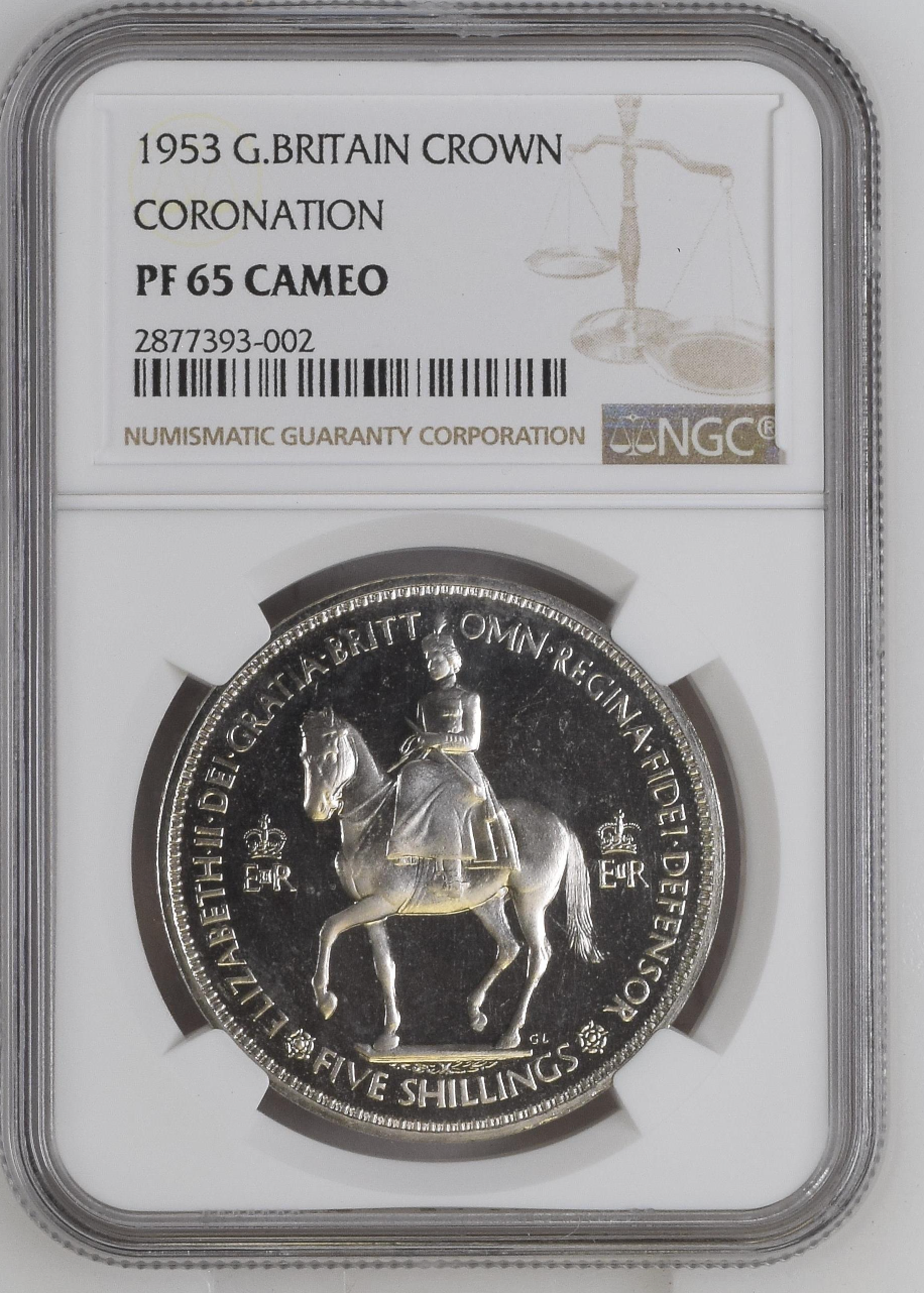 Rare Cameo! 1953 Great Britain Proof Crown Set - Coronation Crown NGC PF65 Cameo