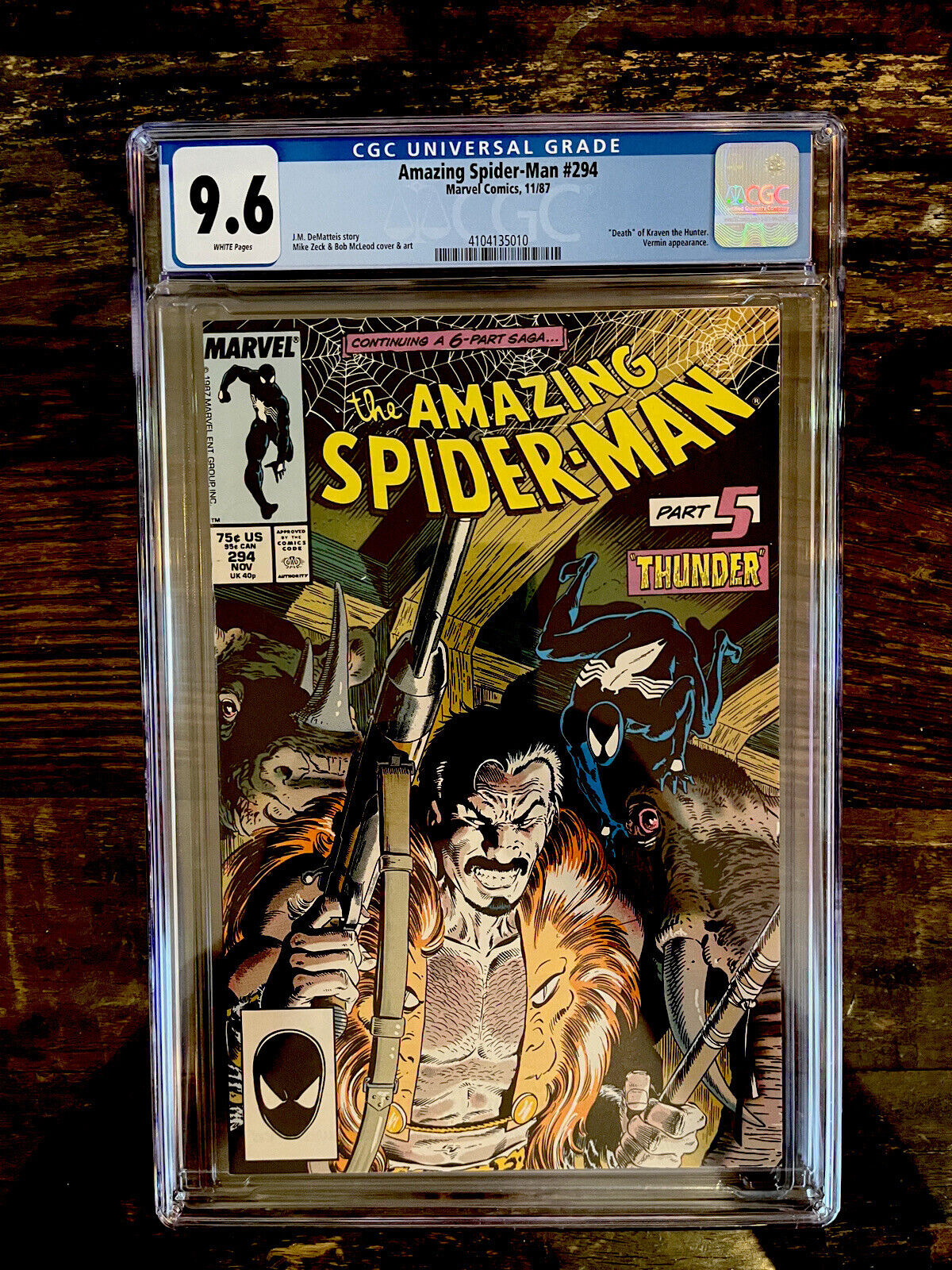 White Pages! Amazing Spider-Man #294 CGC 9.6 "Death" Kraven the Hunter