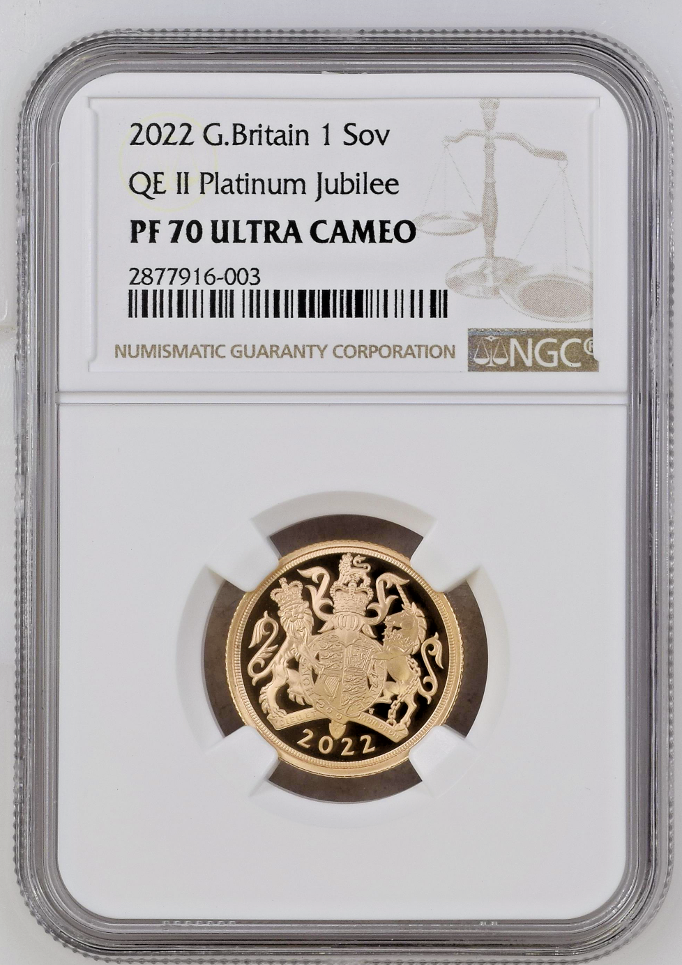 2022 Sovereign Gold Proof Platinum Jubilee NGC PF70 Ultra Cameo