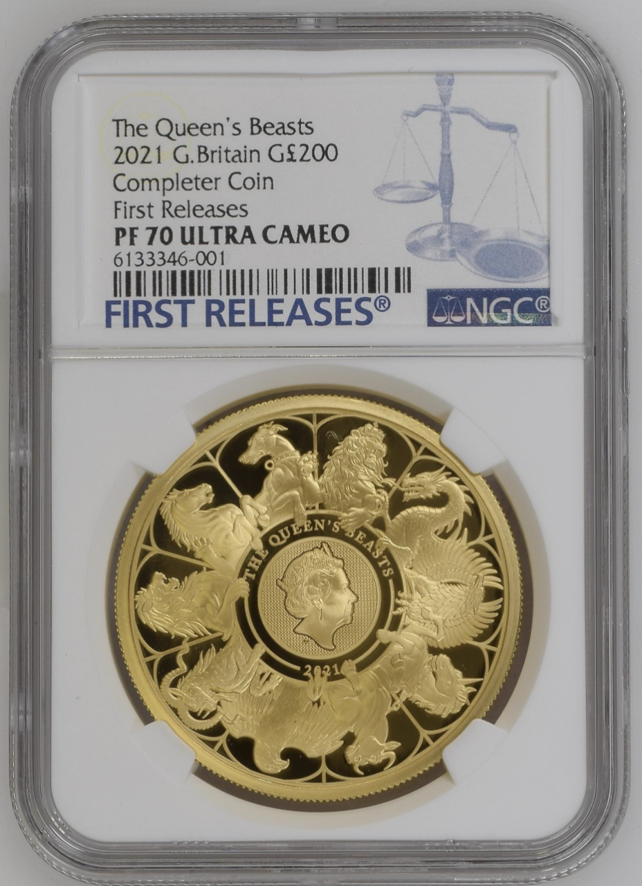 The Queen's Beasts Completer 2021 UK Two-Ounce Gold Proof NGC PF70 First Release