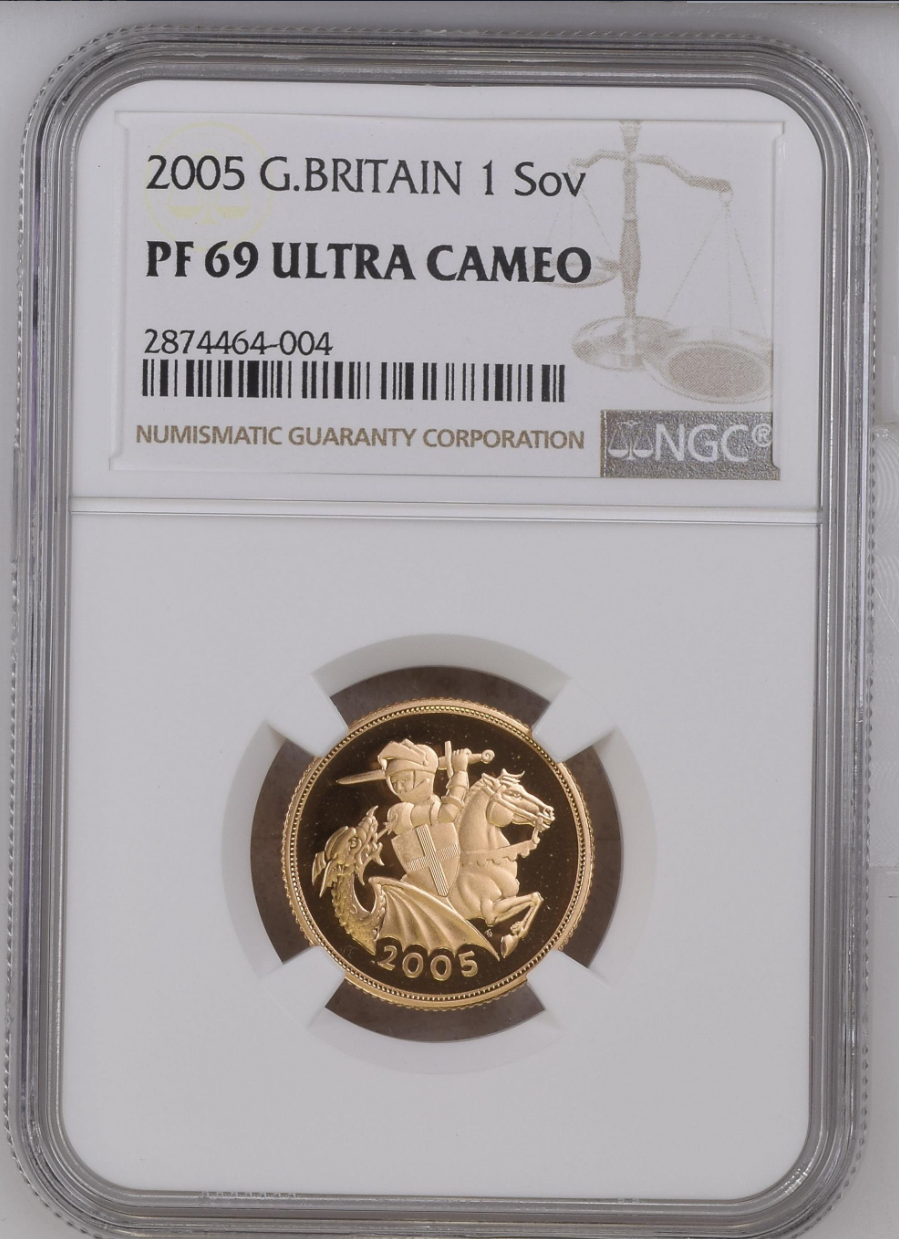 2005 Great Britain St George Gold Proof Full Sovereign Coin NGC PF69 Ultra Cameo