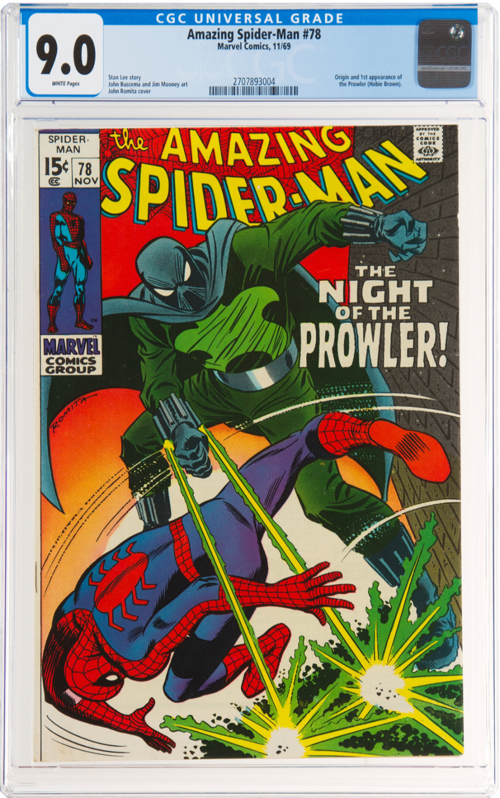 White Pages! Amazing Spider-Man #78 CGC 9.0 Origin 1st Appearance The Prowler
