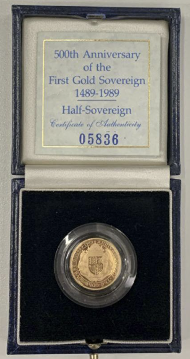 1989 Gold Proof Half Sovereign Tudor Rose 500th Anniversary Box & COA