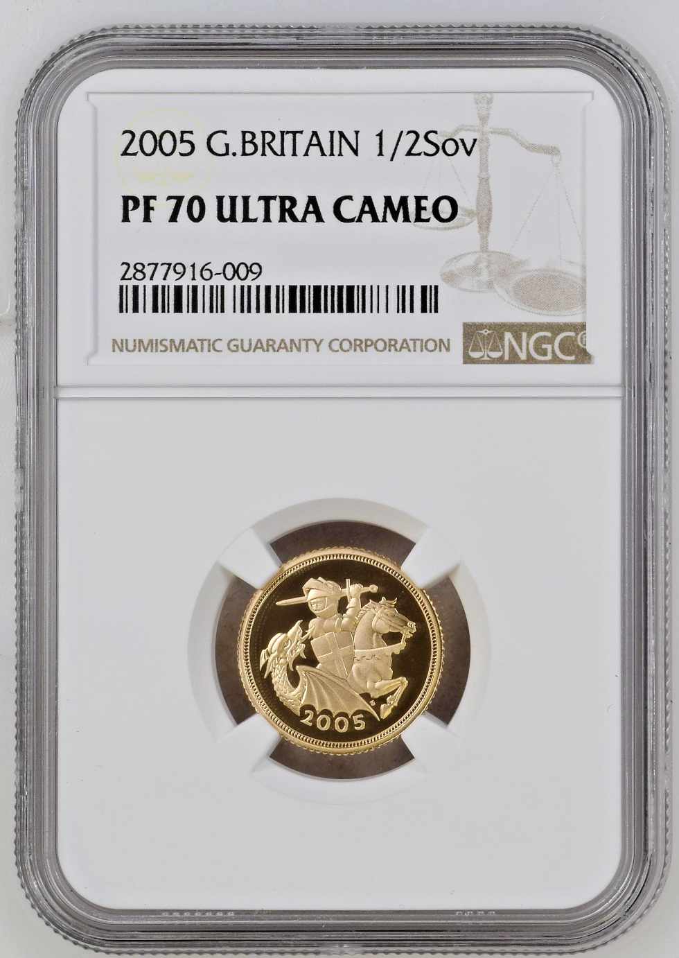 2005 Great Britain St George Gold Proof Half Sovereign Coin NGC PF70 Ultra Cameo