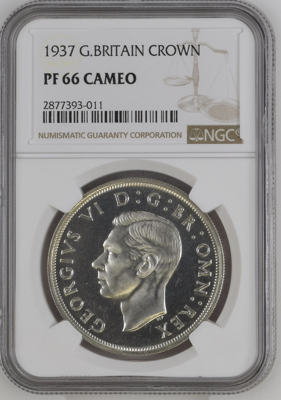Rare Cameo! GB 1937 Crown Proof King George VI NGC PF-66 CAMEO