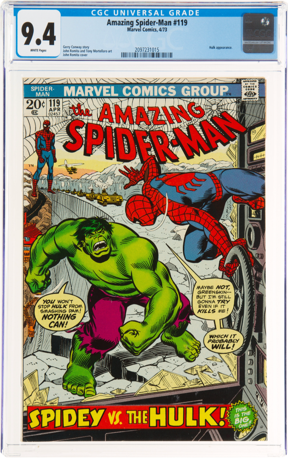 Rare White Pages! Amazing Spider-Man #119 CGC 9.4 Hulk Appearance