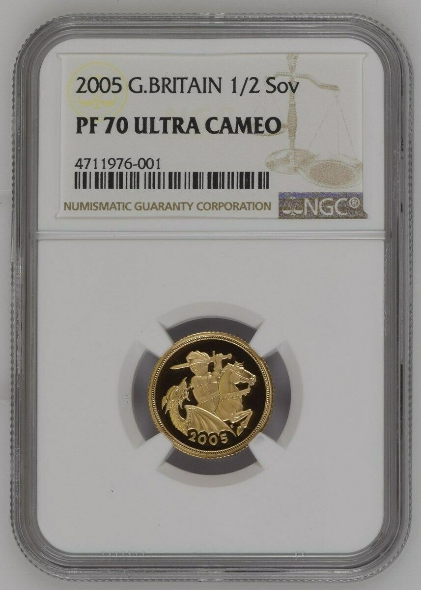 2005 Great Britain St George Gold Proof Half Sovereign Coin NGC PF70 Ultra Cameo