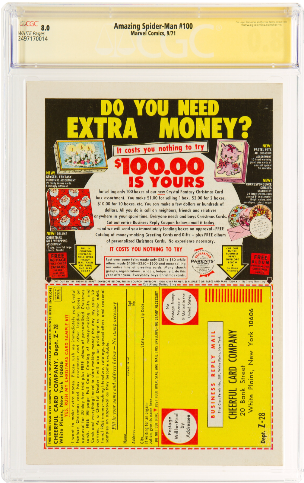 Rare White Pages! Amazing Spider-Man #100 CGC SS 8.0 - Signature John Romita