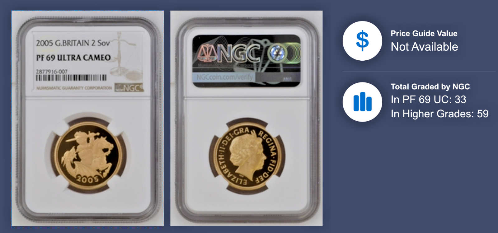 2005 Great Britain St George Gold Proof 2 Sovereign Coin NGC PF69 Ultra Cameo