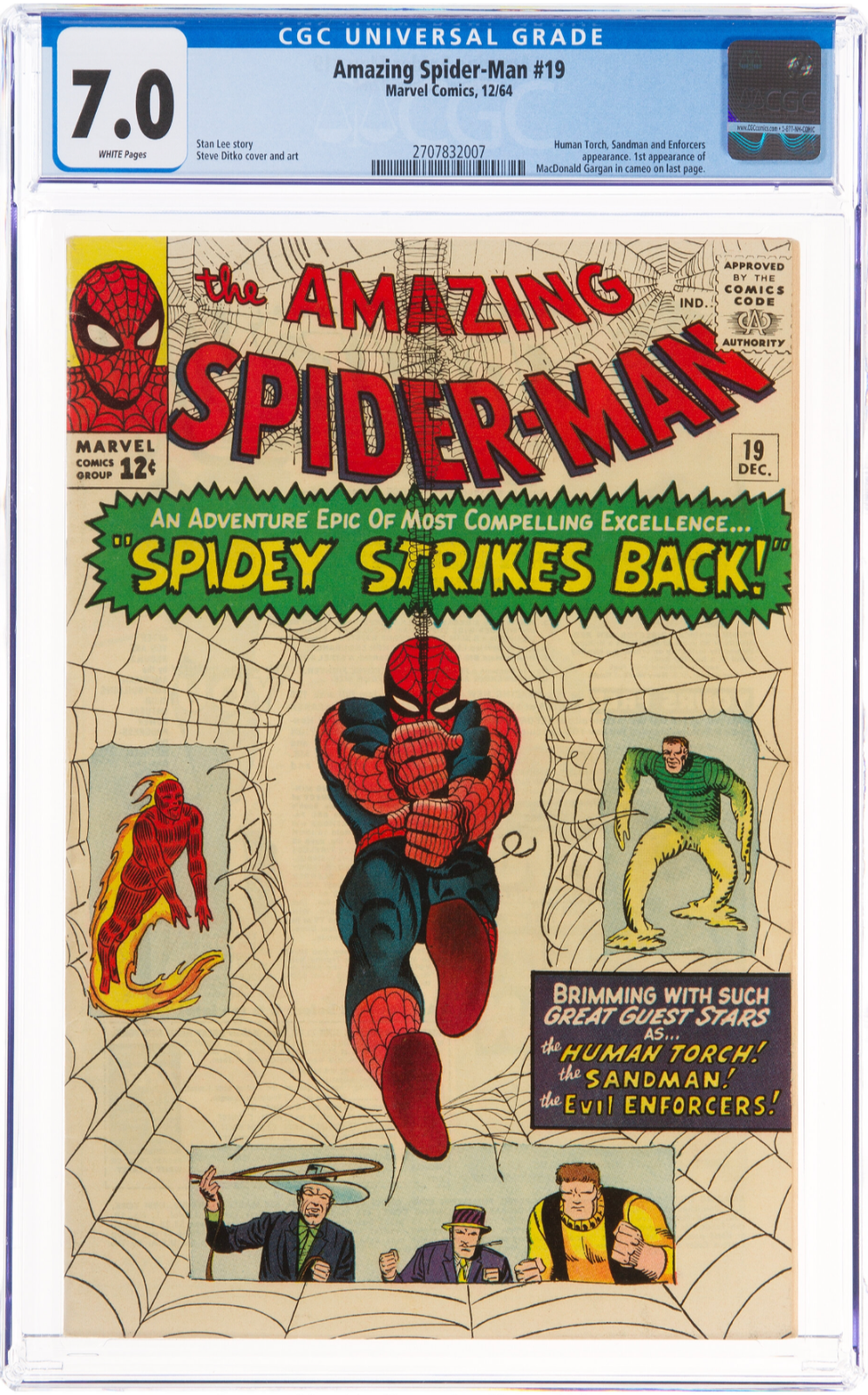 Rare White Pages Amazing Spider-Man #19 CGC 7.0 Human Torch, Sandman, Enforcers