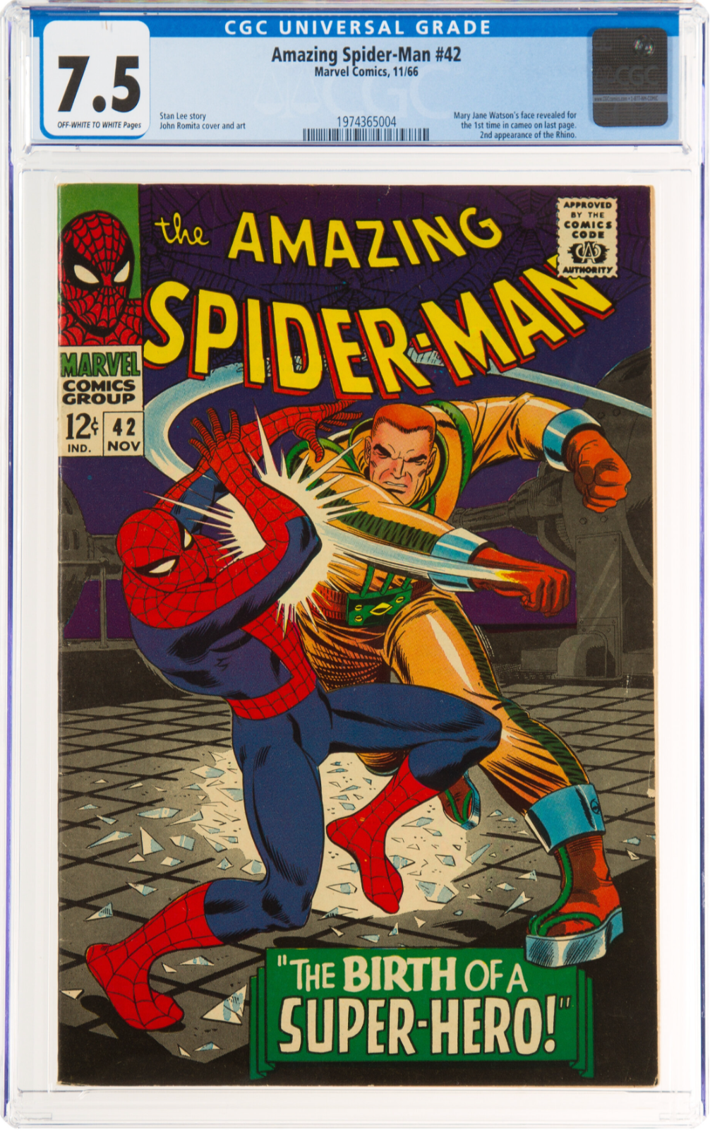 Amazing Spider-Man #42 CGC 7.5 - 1st Appearance Mary Jane face & 2nd Rhino