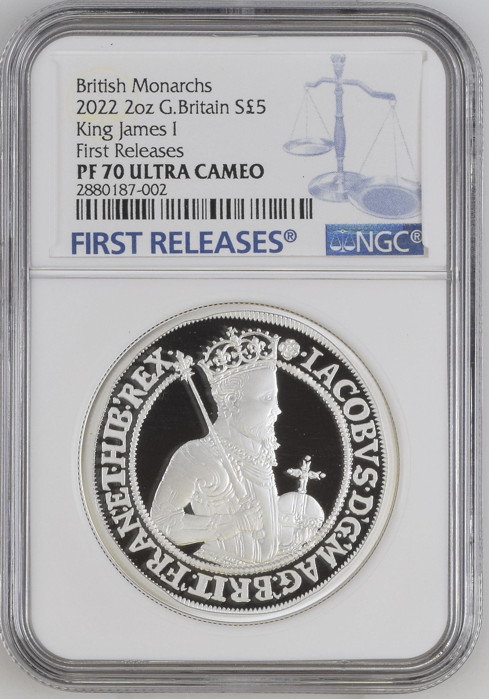 British Monarchs King James 1 2022 2oz Silver Proof NGC PF70 UC First Release