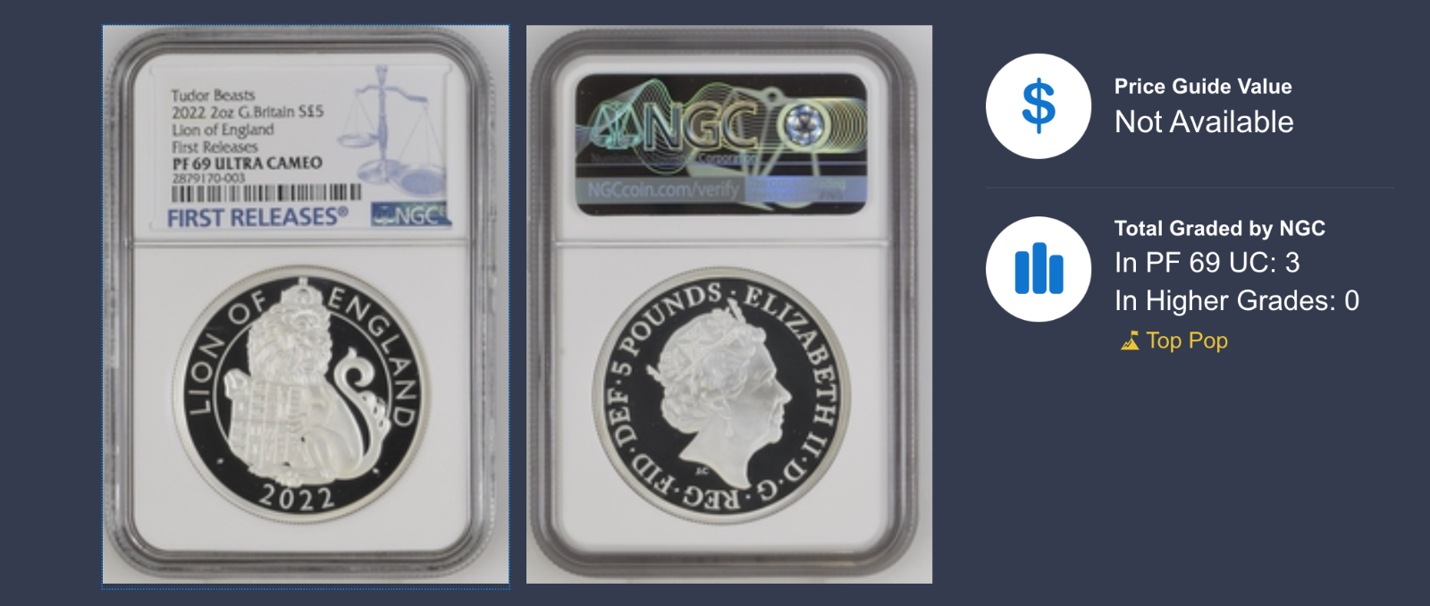 Royal Tudor Beasts Lion of England 2022 2oz Silver Proof NGC PF69 First Release