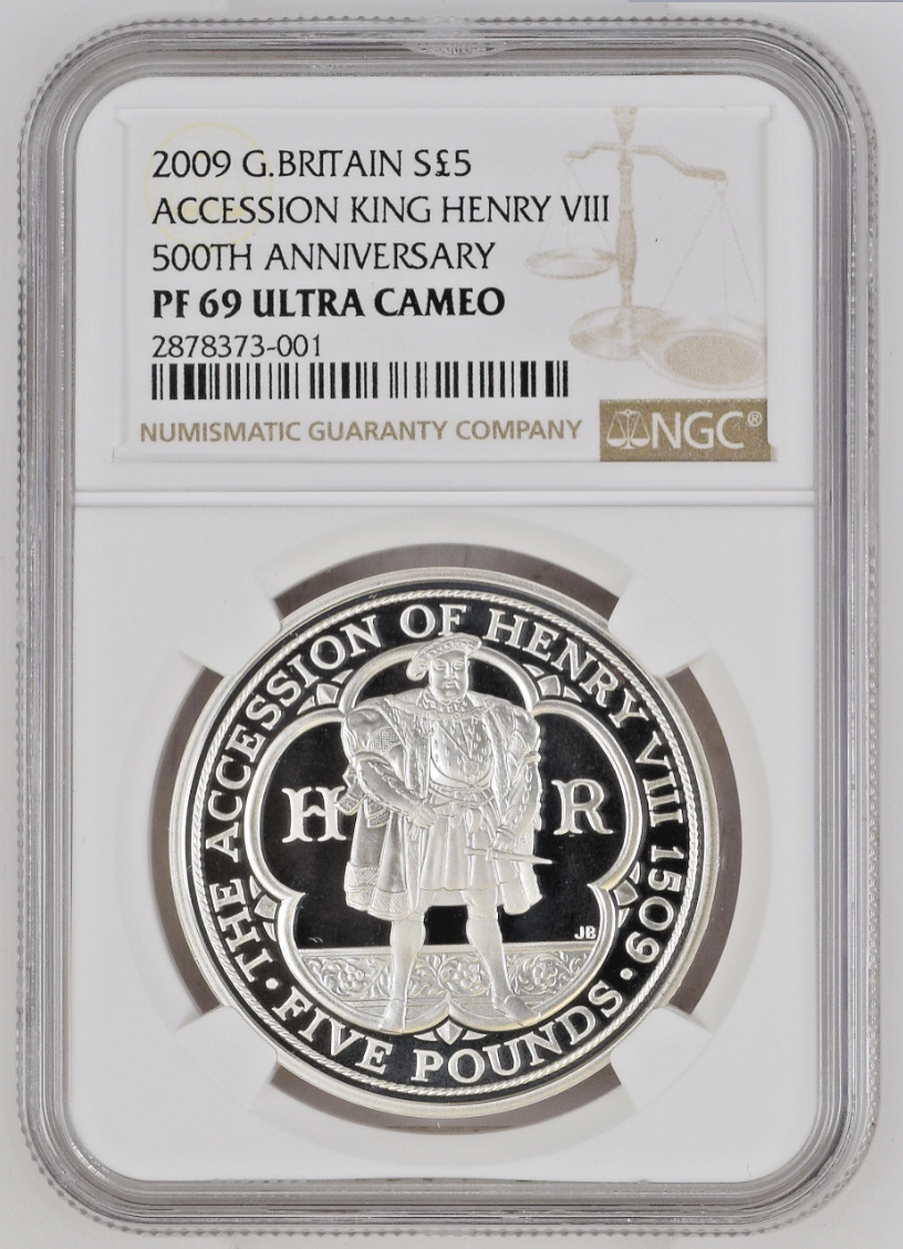 2009 Royal Mint Silver Proof King Henry VIII UK £5 Five Pounds NGC PF69