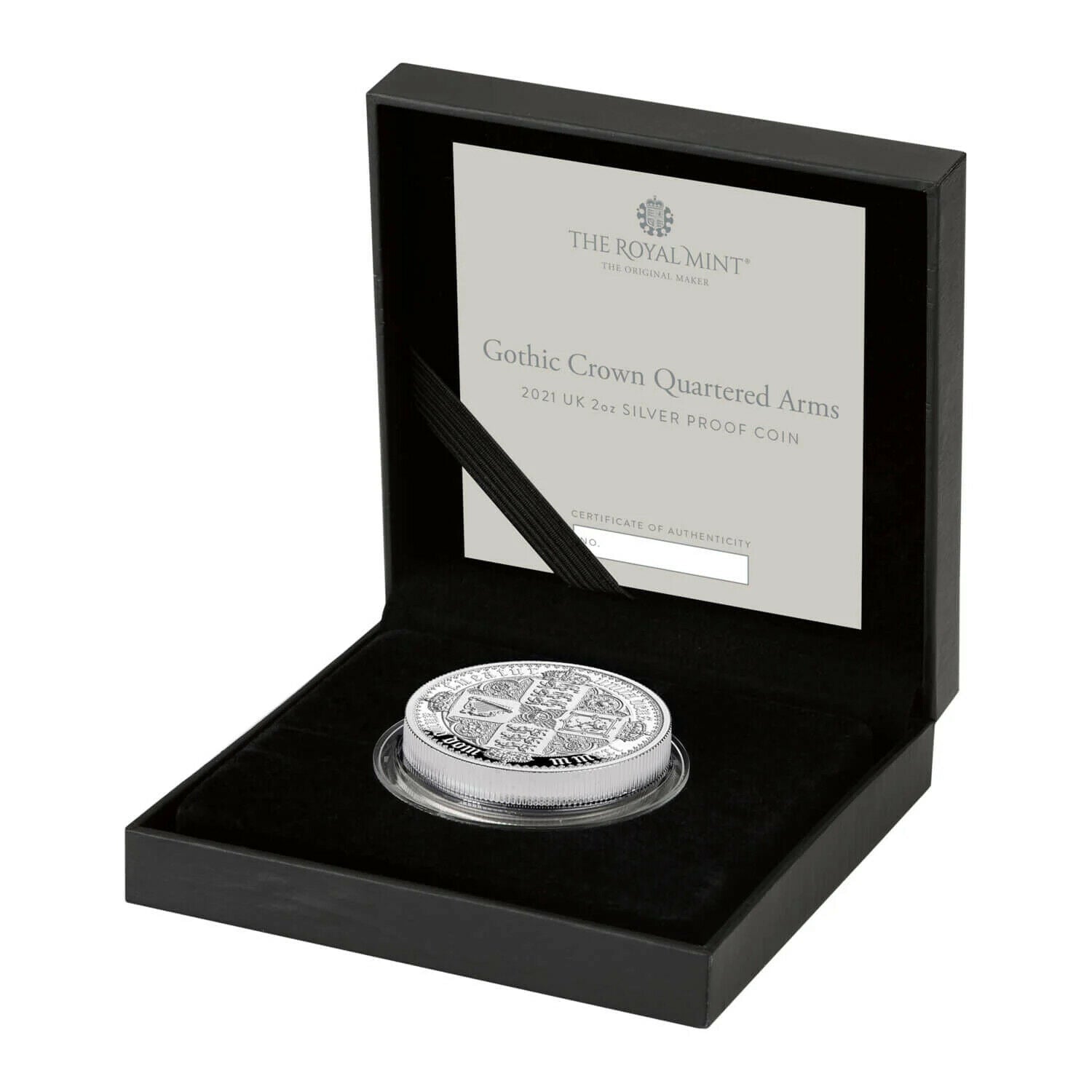 2021 Gothic Crown Quartered Arms UK 2 oz Silver Proof NGC PF70 Ultra Cameo First