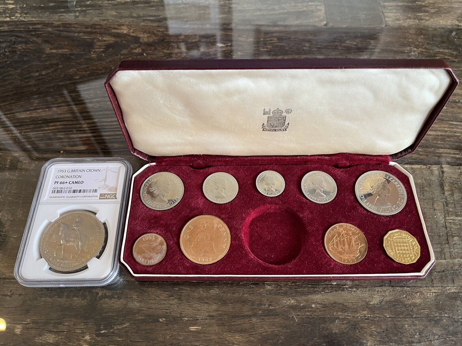 Rare Grade! 1953 Great Britain Proof Crown NGC PF66+ Cameo Coronation & Set