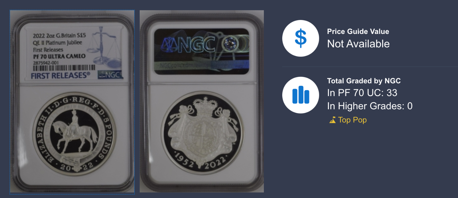 2022 Platinum Jubilee of Her Majesty Queen 2 oz Silver NGC PF70 UC First Release