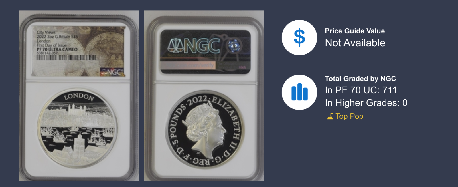 City Views London 2022 UK 2oz Silver Proof Coin NGC PF70 First Day of Issue