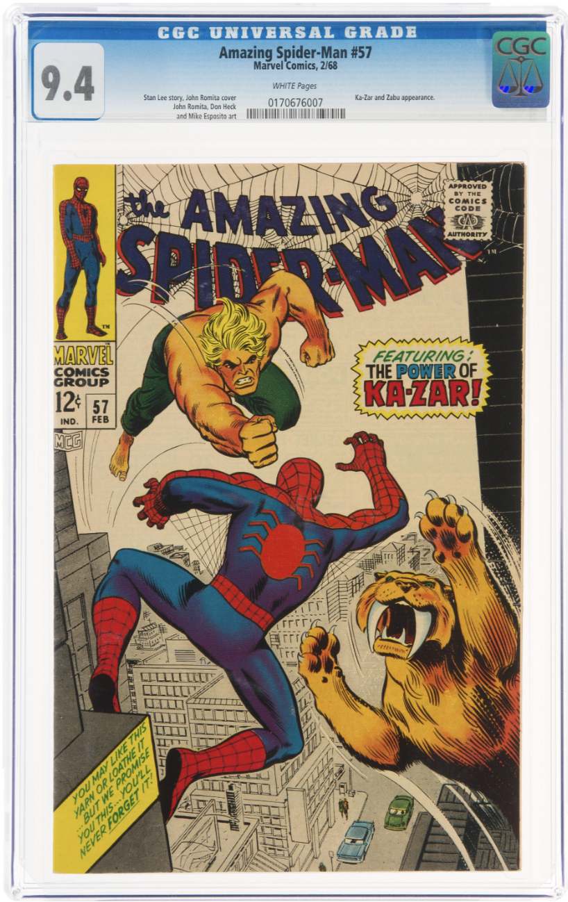 Rare White Pages! Amazing Spider-Man #57 CGC 9.4 Ka-zar Zabu
