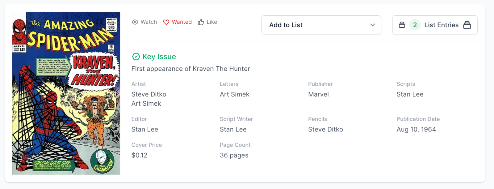 Rare White Pages! Amazing Spider-Man #15 CGC 8.5  -  1st Kraven the Hunter