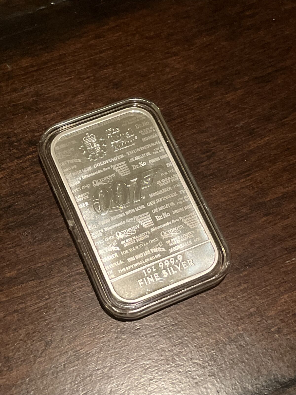 2021 James Bond 007 No Time To Die Royal Mint 1 oz Silver Bar in Plastic Capsule