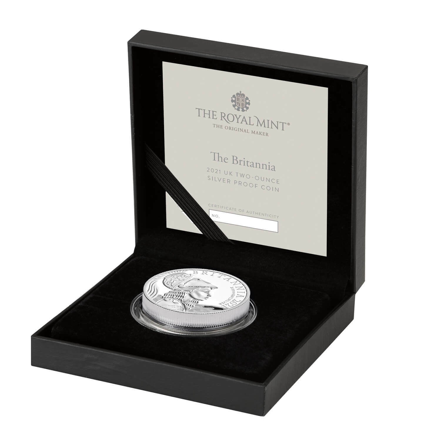 The Britannia 2021 UK Premium Exclusive TWO-Ounce Silver Proof Coin w/ Box & COA