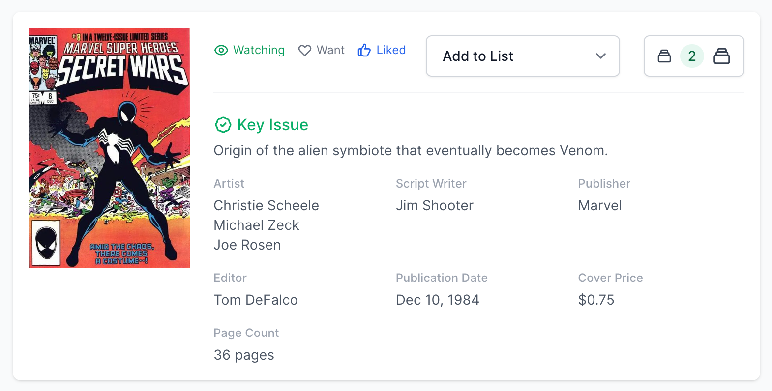 Graded Mint White Pages! Marvel Secret Wars #8 CGC 9.9 - Origin Black Costume