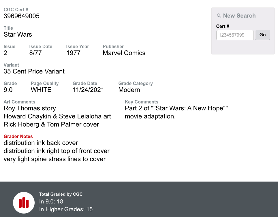 Rare 35 Cent Variant! Star Wars #2 CGC SS 7.5 - 1st Appear Obi-Wan Kenobi Signed