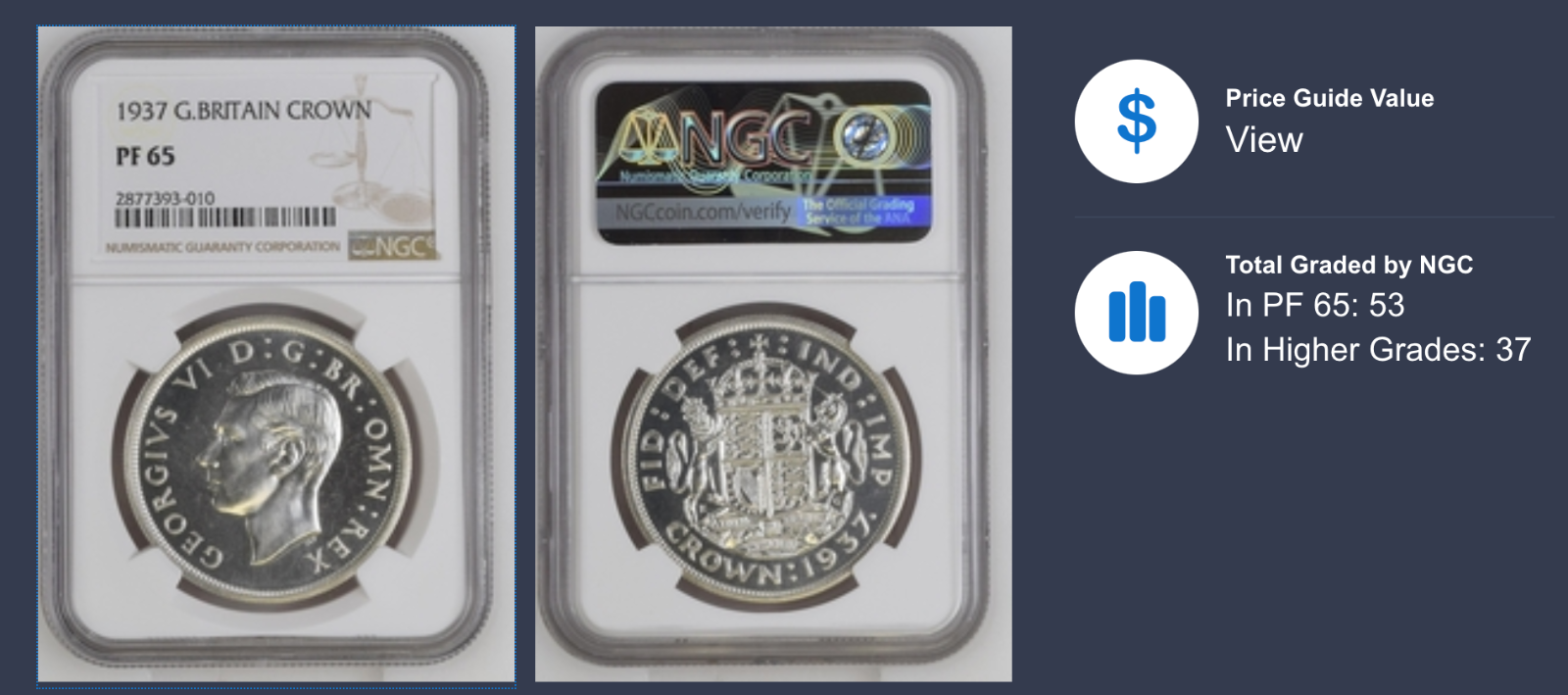 Rare Cameo! GB 1937 Crown Proof King George VI NGC PF-65