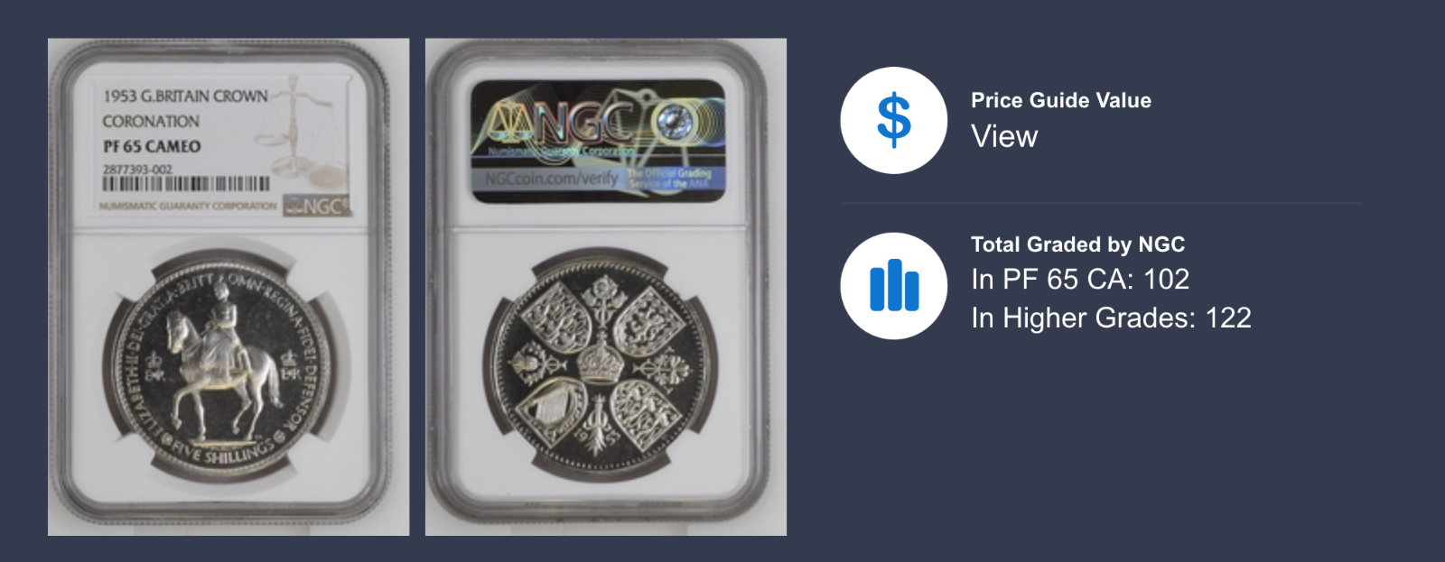 Rare Cameo! 1953 Great Britain Proof Crown Set - Coronation Crown NGC PF65 Cameo