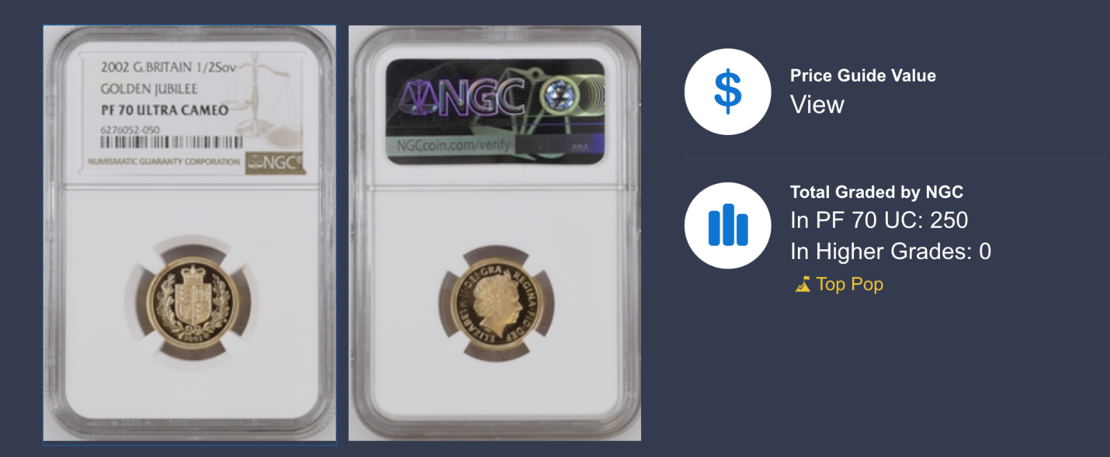 2002 Gold Half-Sovereign Golden Jubilee Proof NGC PF 70 ULTRA CAMEO