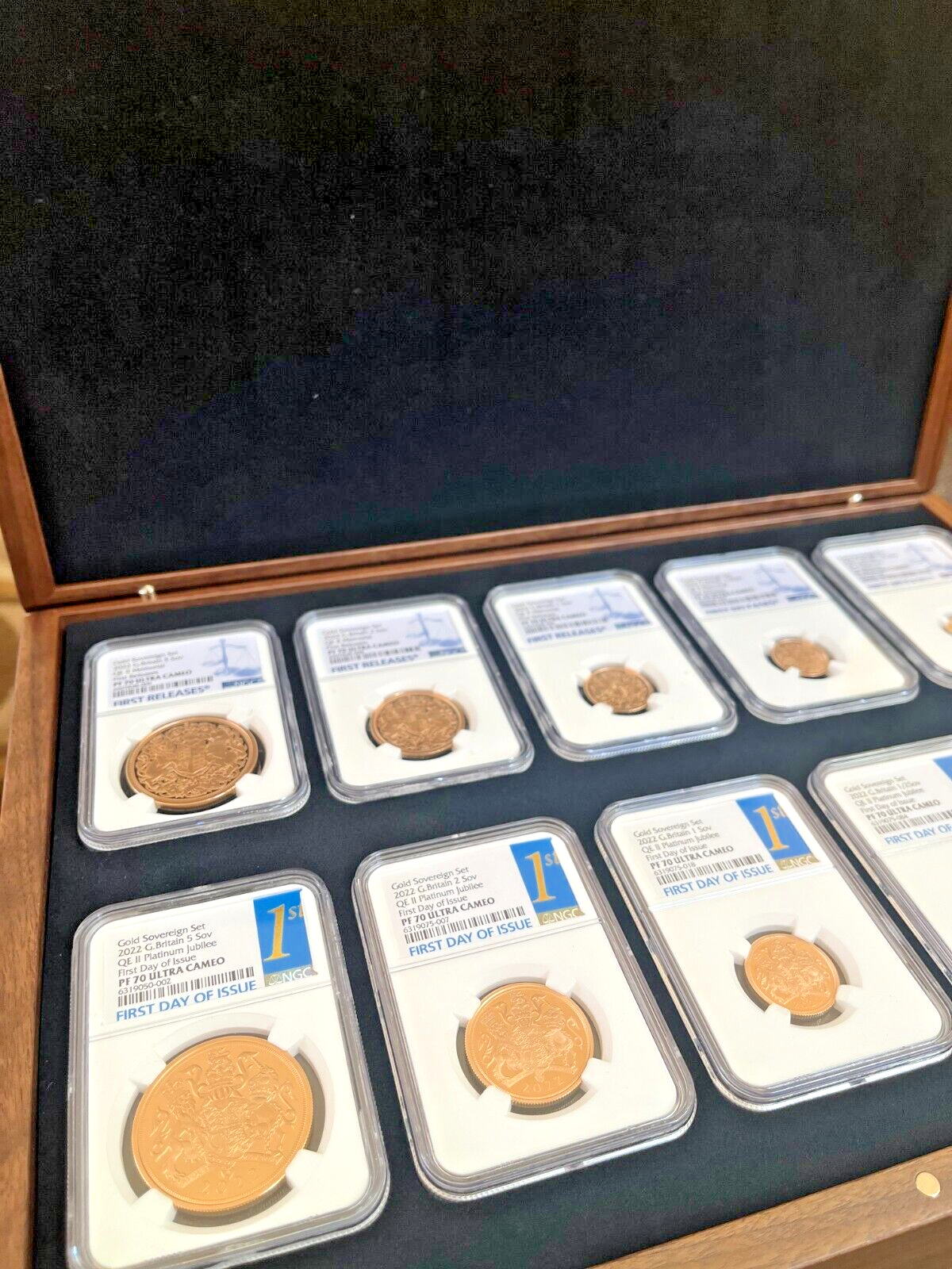 2022 Gold Jubilee & Memorial Sovereign 5 Coin Proof Sets NGC PF70 UC FDI FR Case