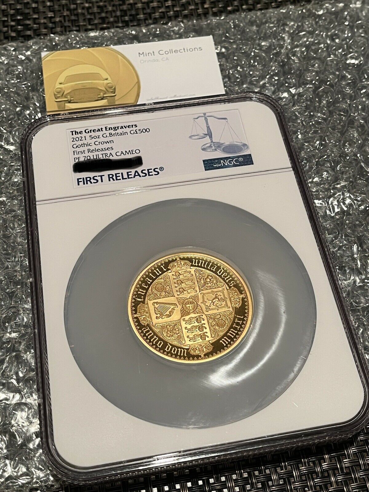 GOTHIC CROWN QUARTERED ARMS 2021 UK 5OZ GOLD PROOF COIN NGC PF70UC FIRST RELEASE
