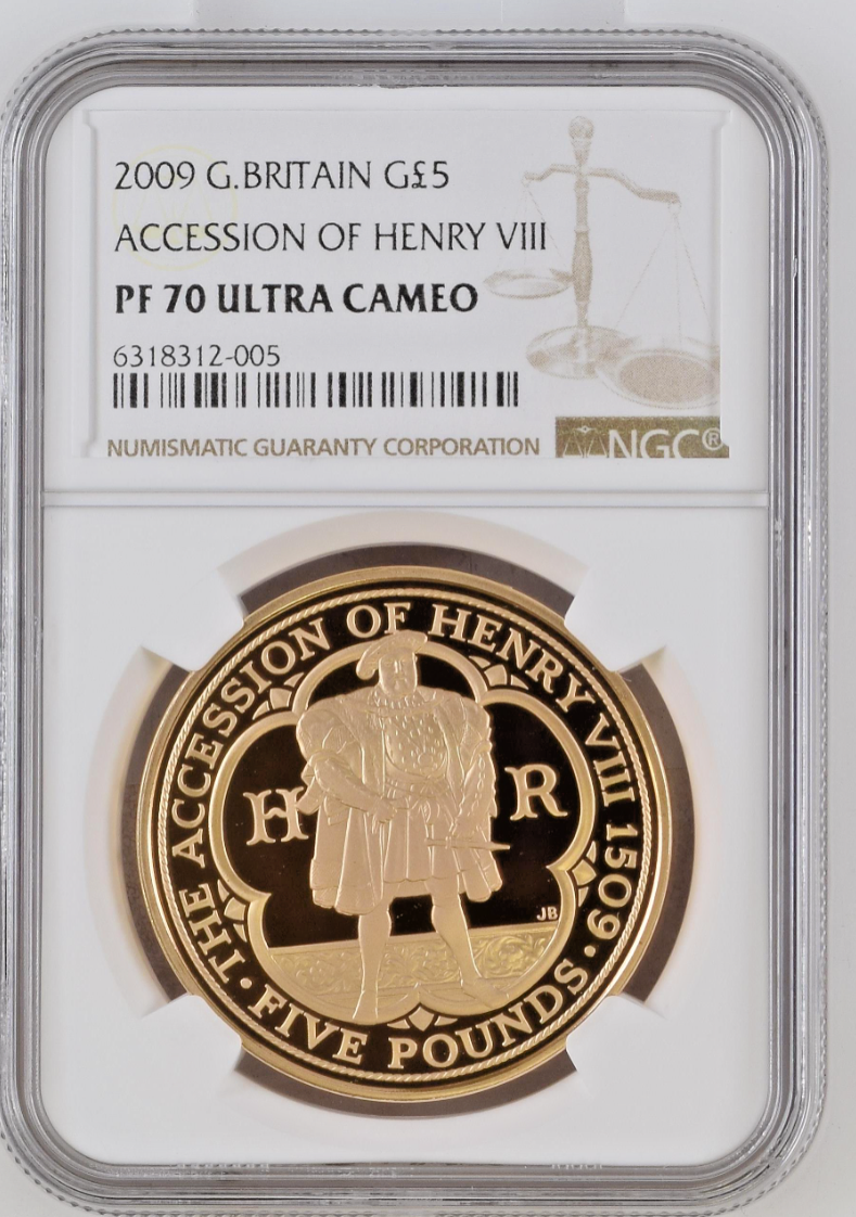 2009 Queen Elizabeth II Henry VIII Accession £5 Gold Proof Coin
