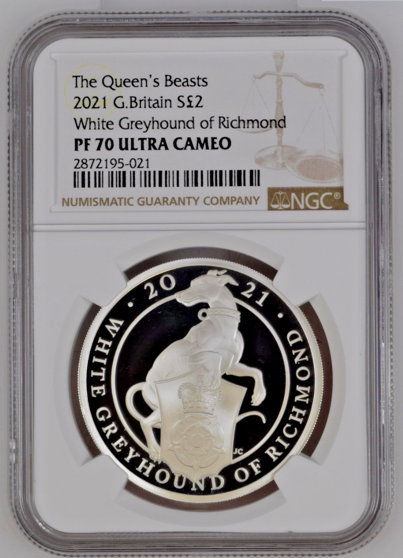 2021 Britain Queen's Beasts Greyhound Richmond 1 oz Silver Proof NGC PF70 UC