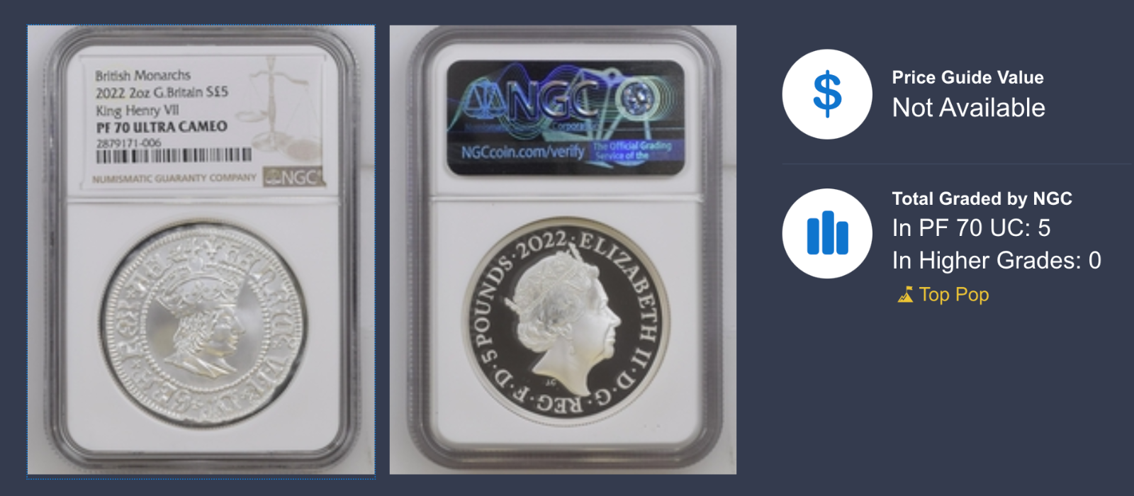 British Monarchs King Henry VII 2022 2oz Silver Proof NGC PF70 UC