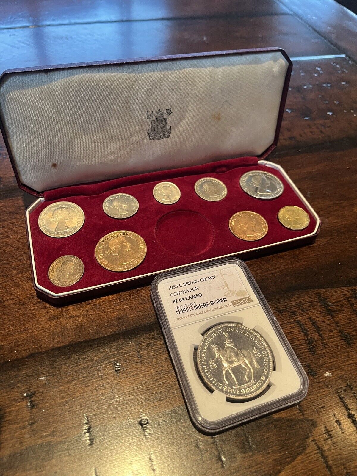 Rare Cameo! 1953 Great Britain Proof Crown Set - Coronation Crown NGC PF64 Cameo