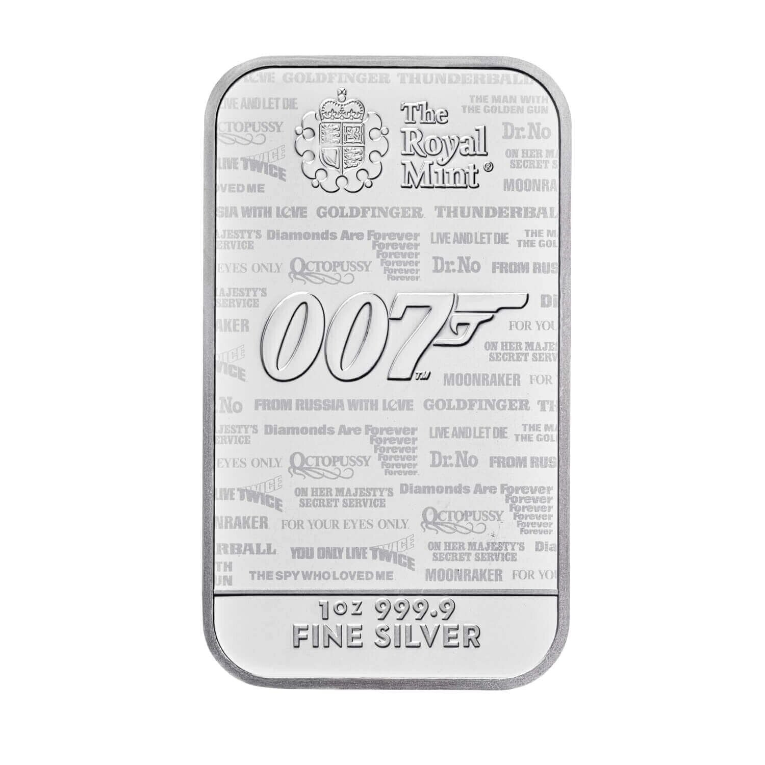 2021 James Bond 007 No Time To Die Royal Mint 1 oz Silver Bar in Plastic Capsule