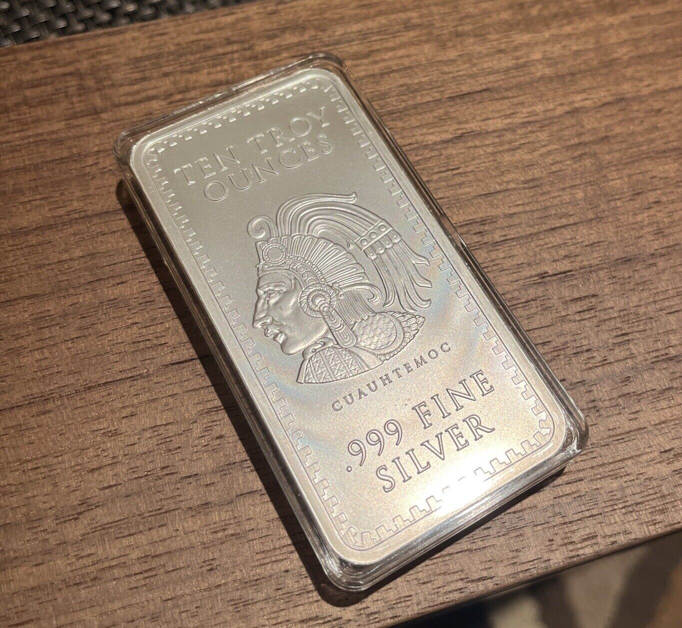 Cuauhtemoc Design 10 Troy Ounce .999 Fine Silver Bar - See Photos