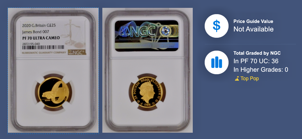 2020 GB 1/ oz Gold Proof Bond, James Bond Coin #1 NGC PF70 Ultra Cameo Box & COA