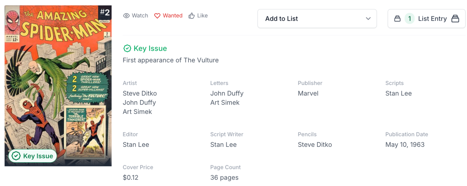 Rare White Pages! Amazing Spider-Man #2 CGC 6.0 - 1963 1st Vulture